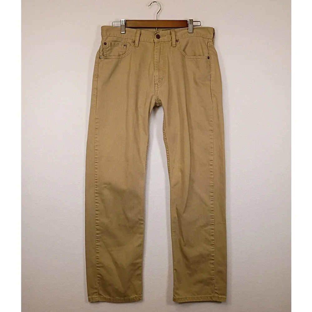 Classic Workwear Levis 505 Mens W33 L32 Khaki Tan Cotton Straight Leg Pants